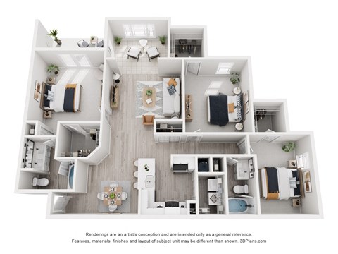 Floor plan for 3 beds, 2 baths, 1497 sqft